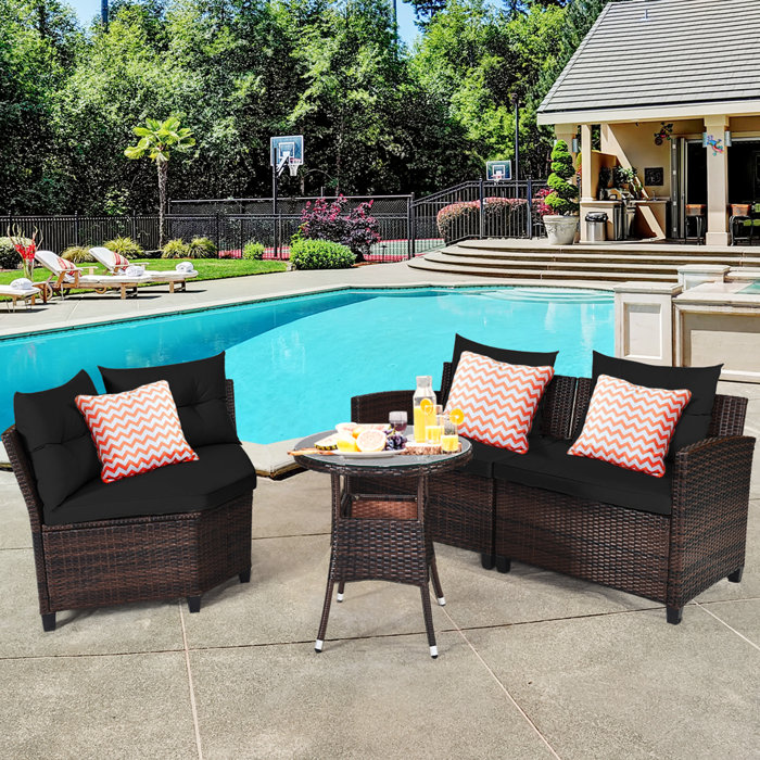 Red Barrel Studio 3pcs Rattan Dining Sofa Set W/6 Cushioned Seats Patio Furniture Wayfair.ca